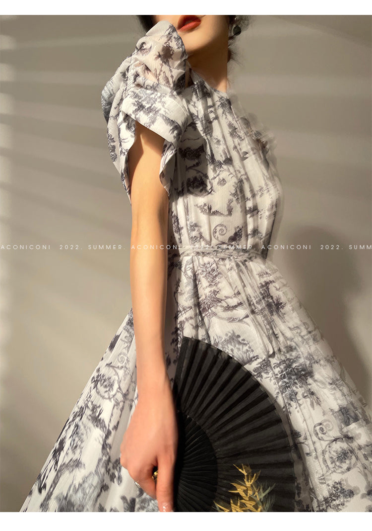 Aconiconi｜Calligraphy Art Print Halter Neck Off Shoulder Long Dress - Anne Love