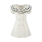 White jacquard double layered collar double breasted high waist dress- Gret