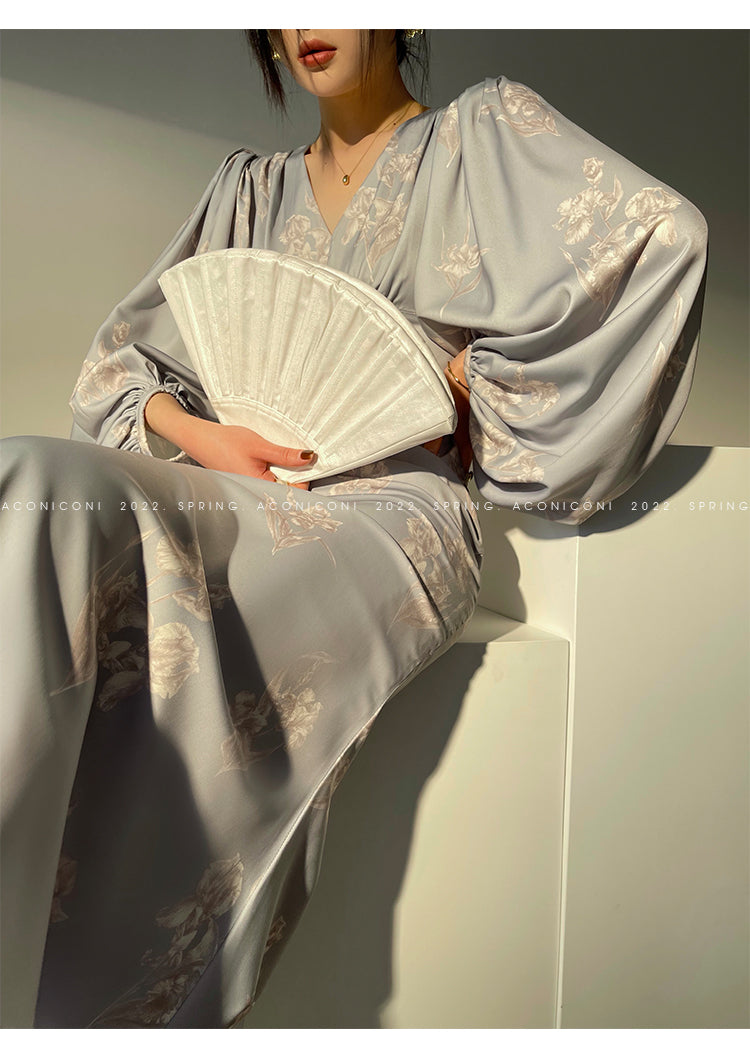Aconiconi｜kite white French elegant v-neck mid-length fishtail dress -Qingshan