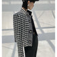 High end stand collar woolen classic houndstooth top coat jacket blazer - Setti