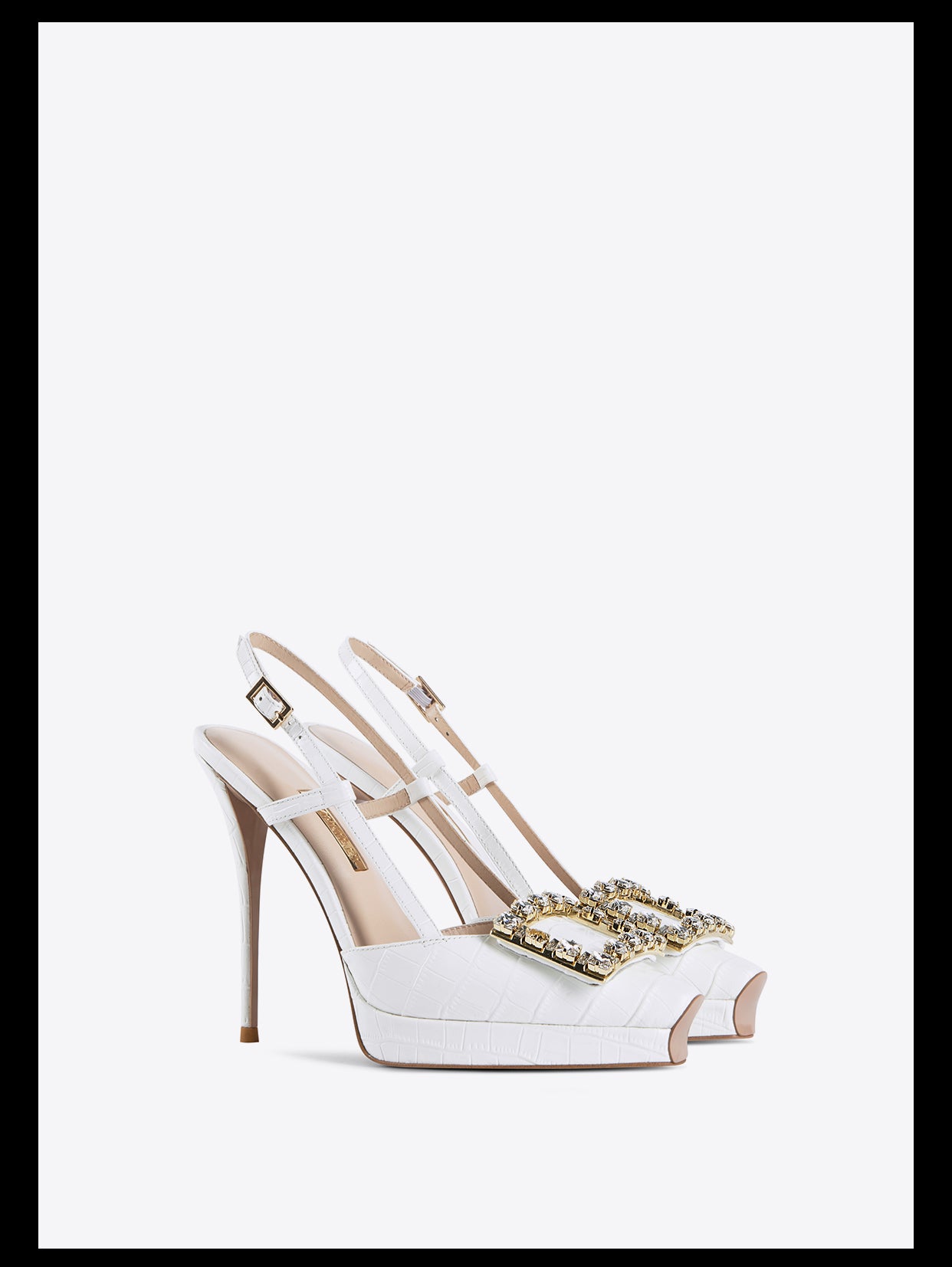 Gorgeous rhinestone square buckle black stiletto high heel sling back shoes pumps - Tabitha