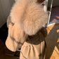 Beige WANXO vegann fur waist tie woolen coat new fashion medium and long woolen coat- Katy