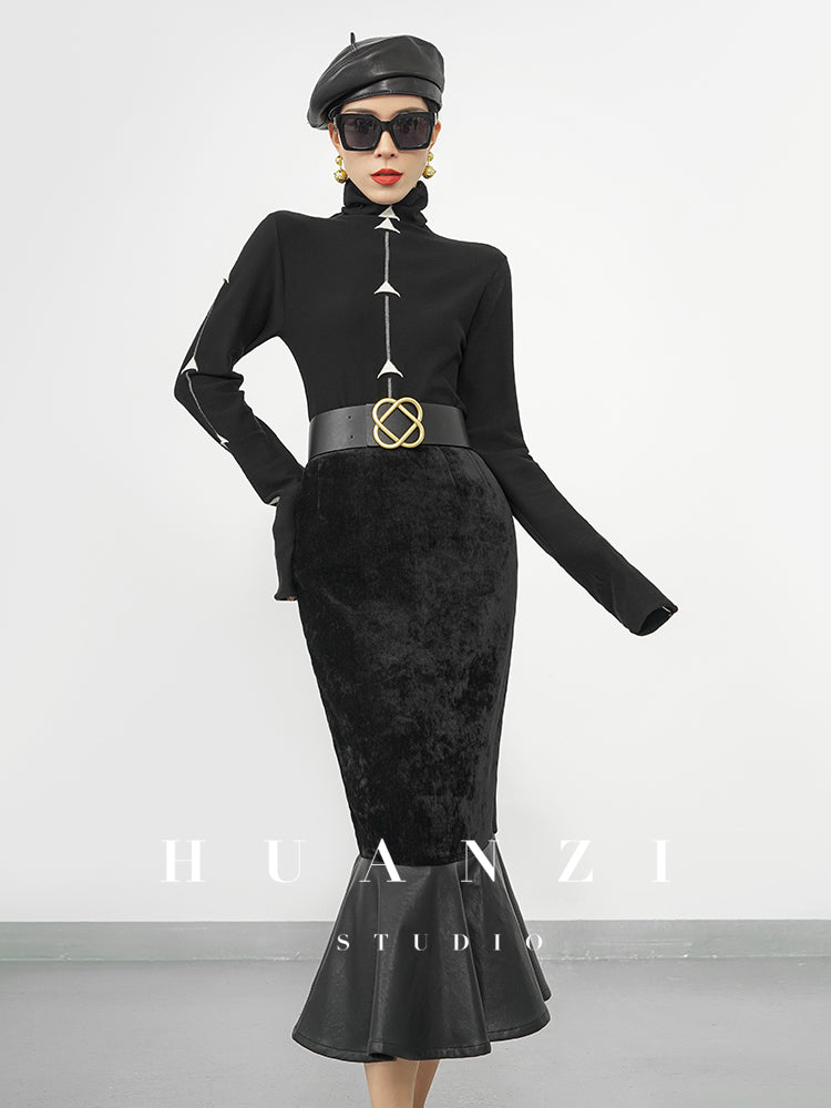 Huanzi new French elegant high waist thin and small fishtail skirt skirt female- Livia