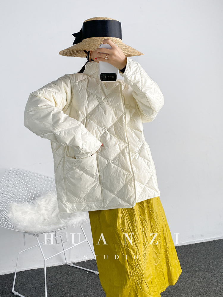 Huanzi custom Korean version loose waist tie white down jacket - Kara