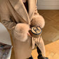 Beige WANXO vegann fur waist tie woolen coat new fashion medium and long woolen coat- Katy