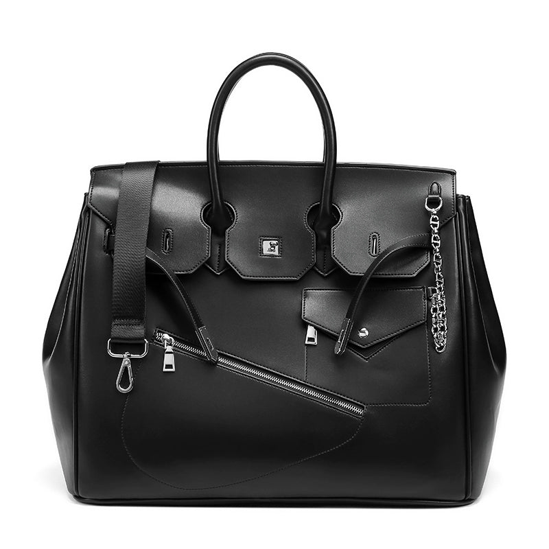 Birkin inspired handmade PU Leather Black tote buckle men/women's weekender travel overnight weekend handbag