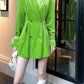 high-end bright green velvet suit waist pleate jacket dress - Doeai