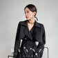 Huanzi spring women's long-sleeved black lace-up windbreaker midi coat- Lisud