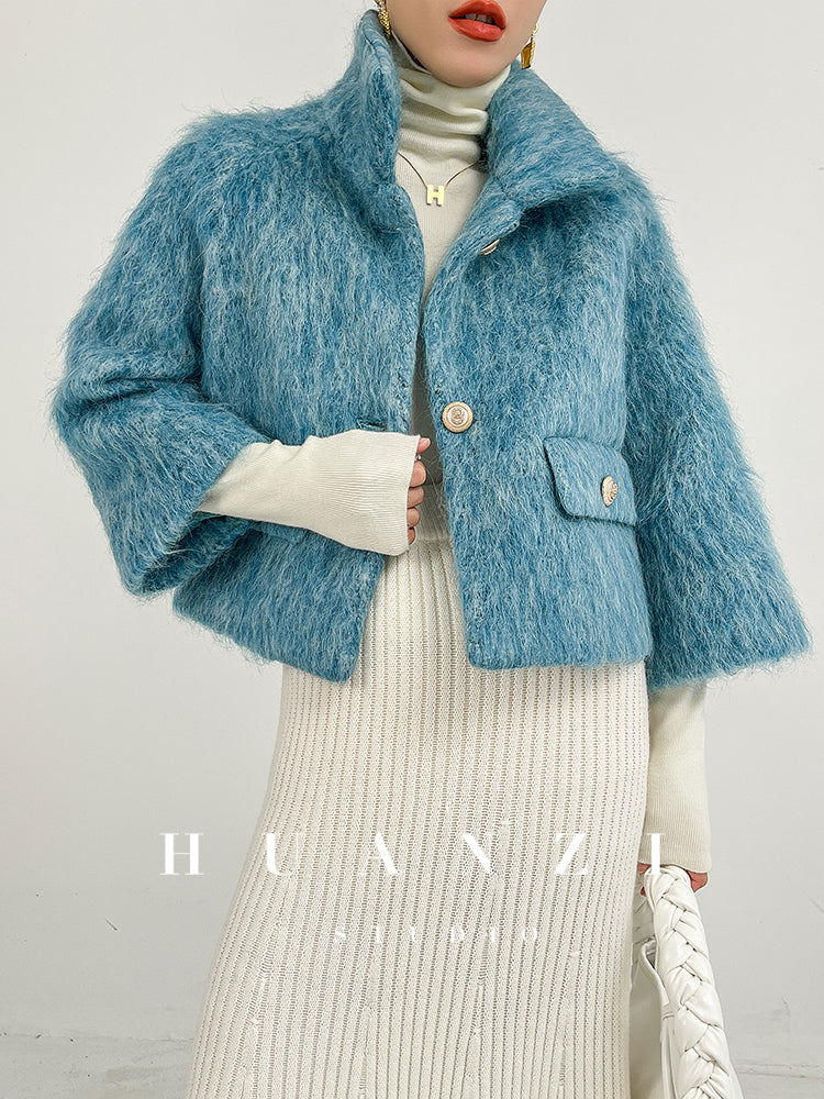 Huanzi custom high-luxury retro French medieval smohair woolen coat suit jacket -Waeo Ash