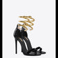 Open-toe high-heel metal snake buckle stiletto sandals - Kao black