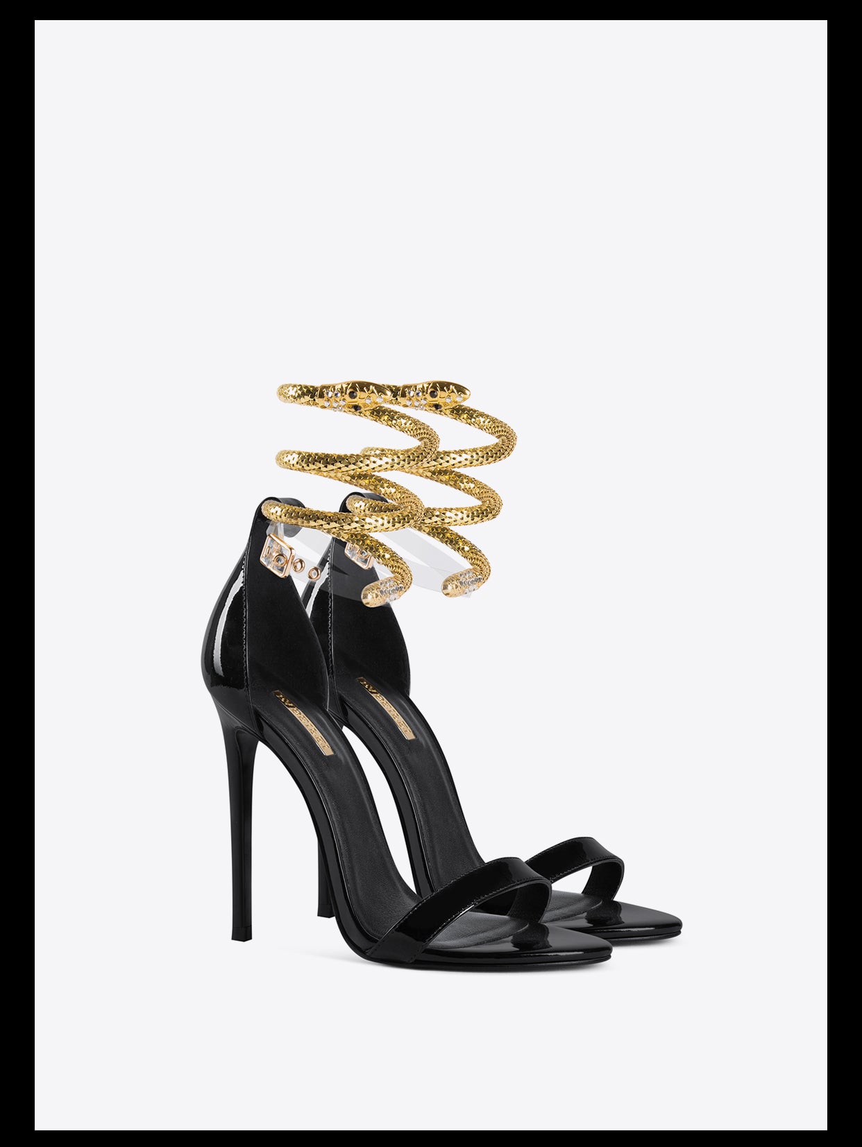 Open-toe high-heel metal snake buckle stiletto sandals - Kao black