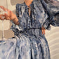 Aconiconi｜French  elegant blue print spring summer dress - hiju