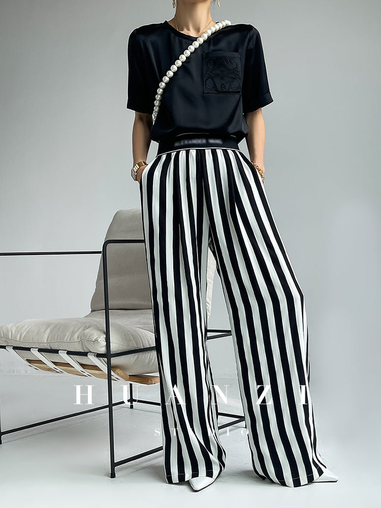 Summer High-waisted Straight Trousers Casual Suit Pants (Color:Black  Size:XXL)