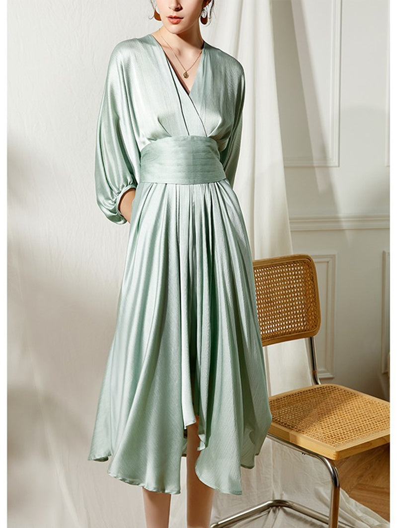 Elegant early spring textured sleeve girdle dress- Mili
