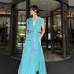 Design French light luxury sky blue suit collar sleeveless windbreaker vest long dress- Dio