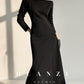 Huanzi new  elegant classic black high turtle neck dress - Kios