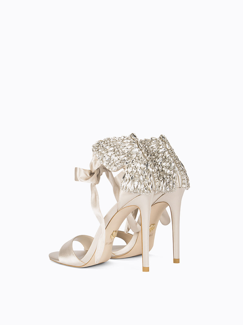 Rhinestone butterfly stiletto lace up dressy open toe high heel wedding sandals - Midiao