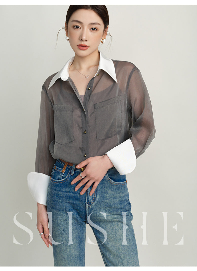 SUSHE  2023 early spring gray retro loose shirt - Cariyt