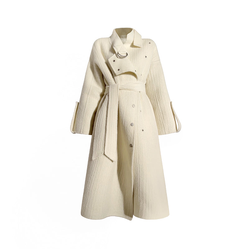 Aconiconi | Double-sided Feminine White Mid-Length wool Coat - Fuji