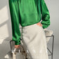 Huanzi new puff sleeves silk satin shirts top blouse - Oitr green
