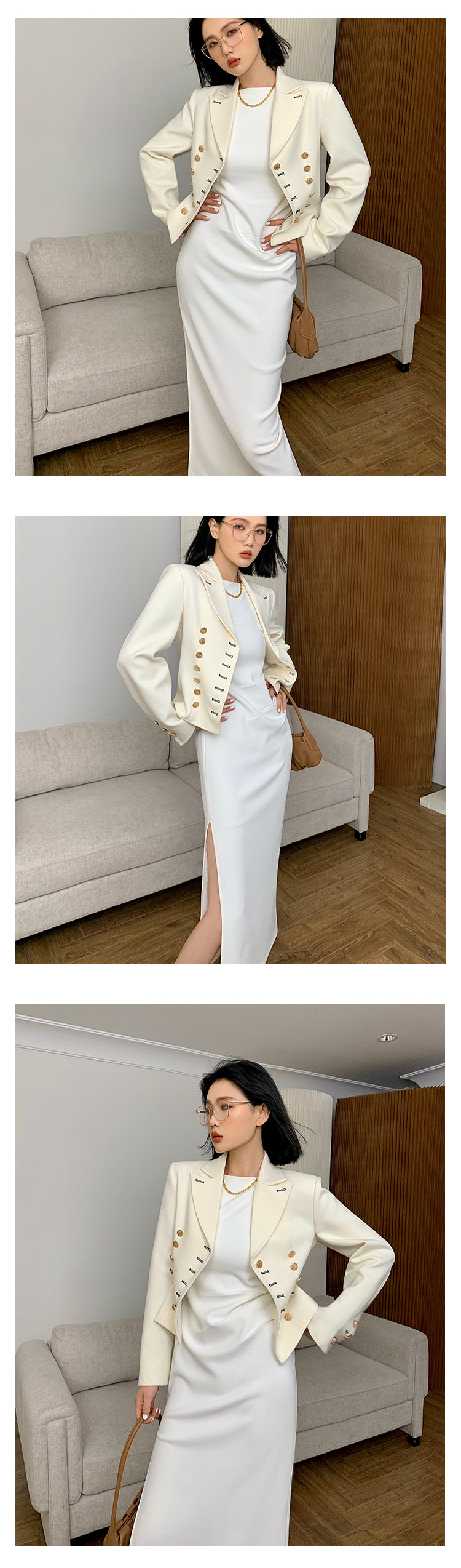 New spring and summer light luxury one-shoulder high-end slit dress- Tiomo white