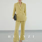 Huanzi new handmade micro-wide suit jacket with back slit straight-leg micro-launched trousers suit set- Emera
