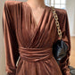 WANXO French red pleated velvet dress new gold-like waist bottoming skirt- Winny