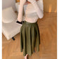 WANXO black vegan leather skirt new high waist A-line skirt umbrella skirt mid-length skirt- Riri