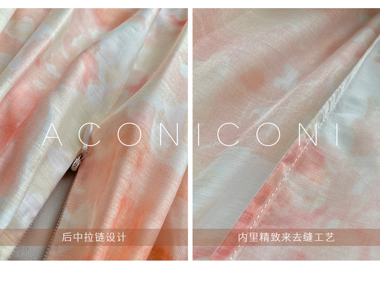 Aconiconi｜Romantic elegant French puff sleeve off-shoulder high-end midi dress - Flower Moon