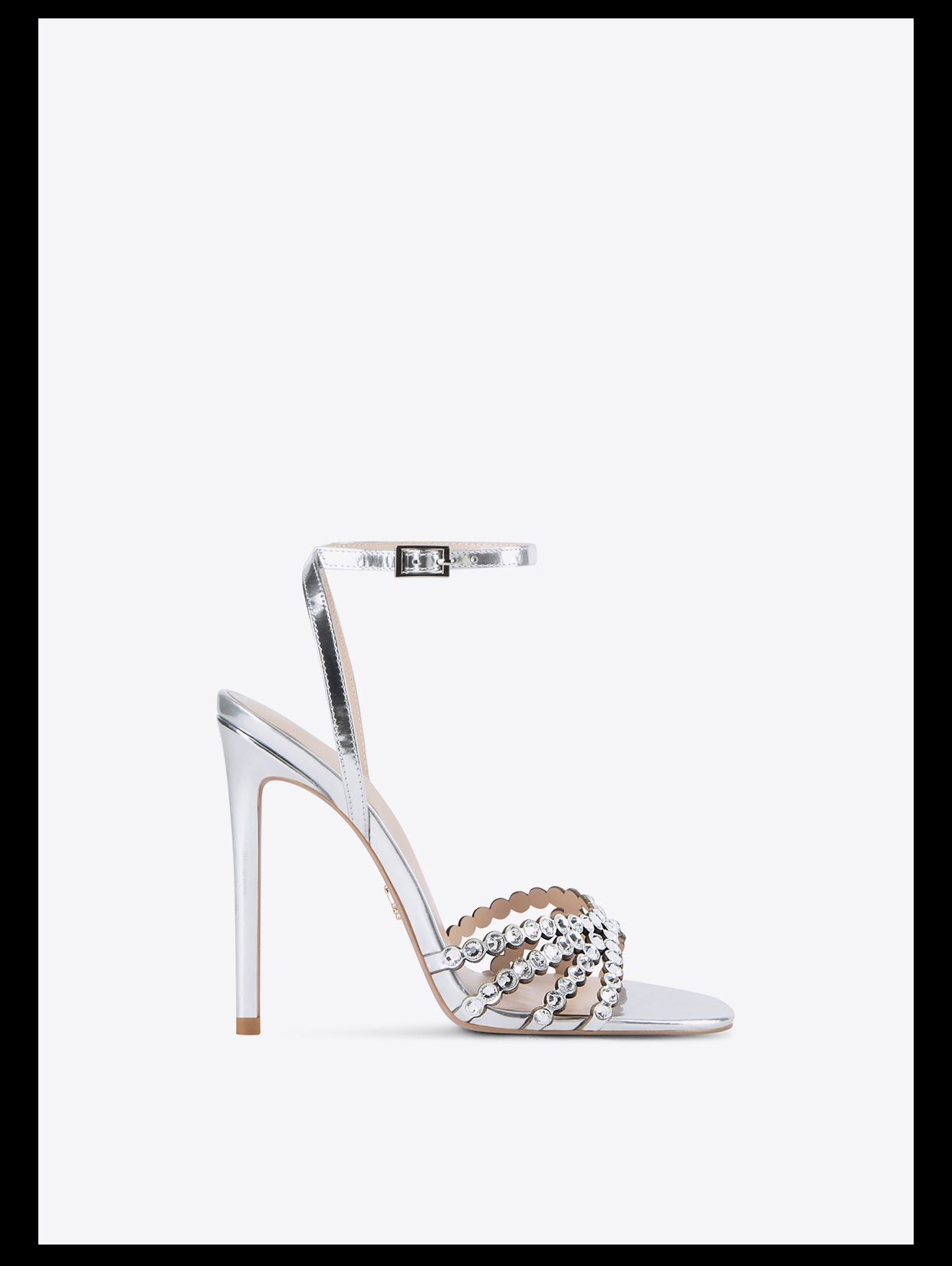 Silver stiletto high heels rhinestone open toe high heels sandals - Caliop