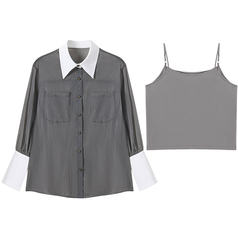 SUSHE  2023 early spring gray retro loose shirt - Cariyt