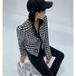 High end stand collar woolen classic houndstooth top coat jacket blazer - Setti