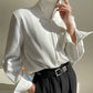 Half zipper white shirt women's autumn shirt- Tiloba