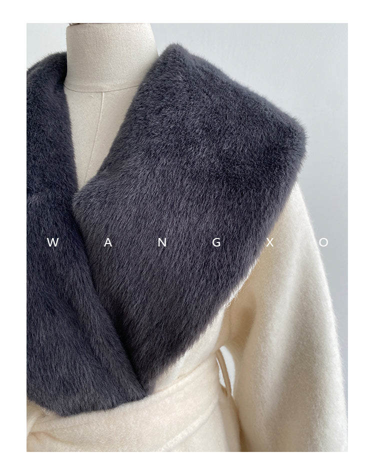 High end Contrast color large lapel bathrobe-style long coat loose winter spring woolen coat - Gulla