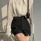 High end new casual black high waist A-line shorts -wonio