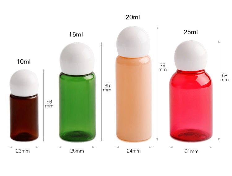 10/15/20/25ml PET Cosmetic Makeup lotion PET transparent clear ball bottle + Ball Cap